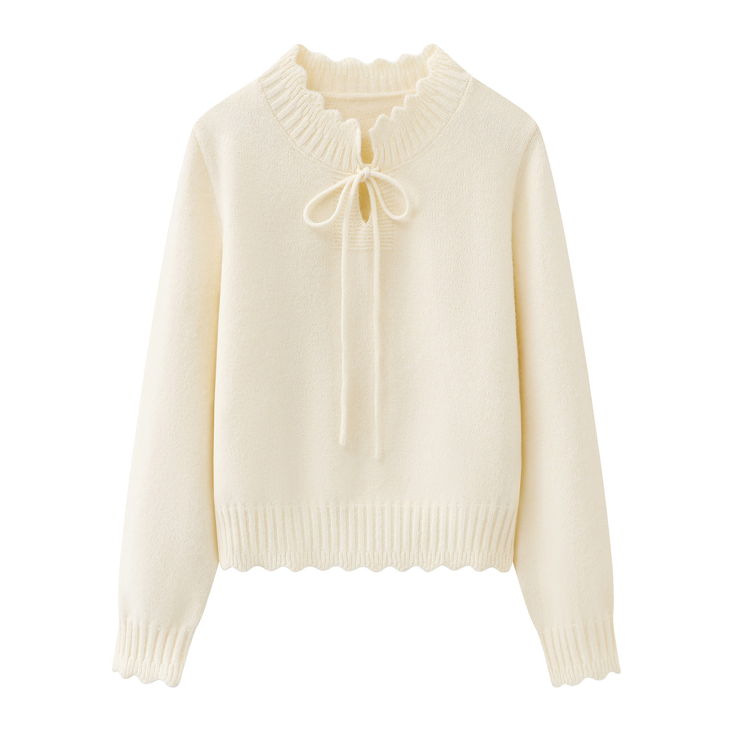 影系の白色软糯毛衣女长袖2026春新款木耳边圣诞穿搭立领针织上衣