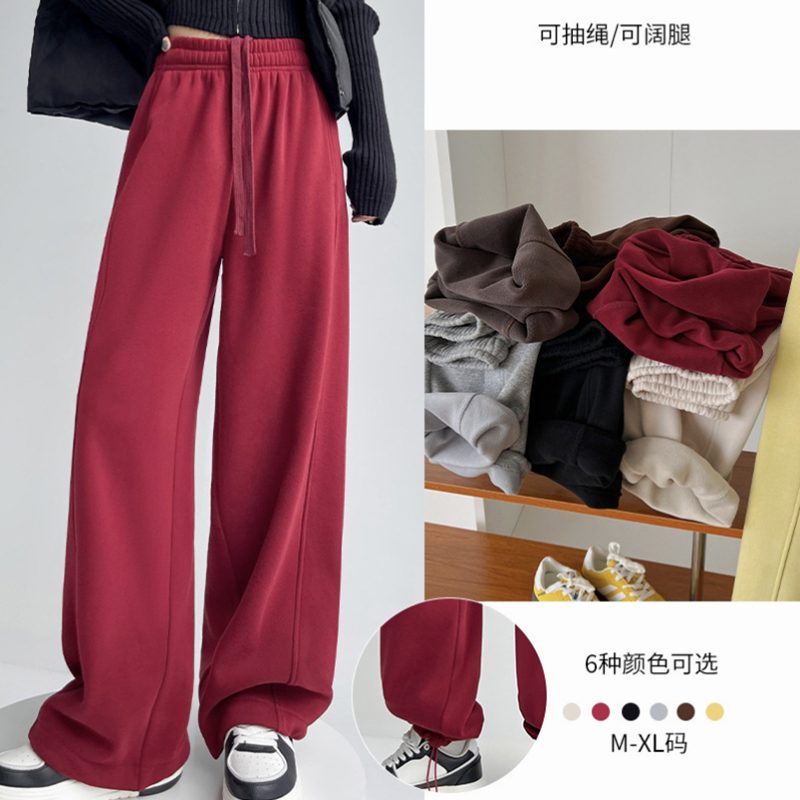 一条过冬!2025冬气质高腰显瘦百搭加绒加厚阔腿裤两穿休闲裤卫裤