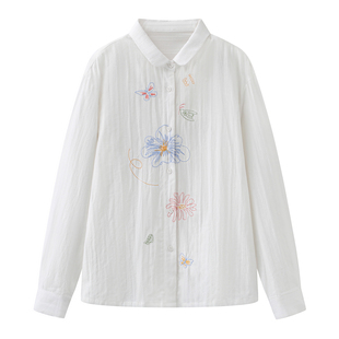 衬衫 柜389 百搭宽松显瘦小翻领刺绣肌理感长袖 时尚 女 2026春新款