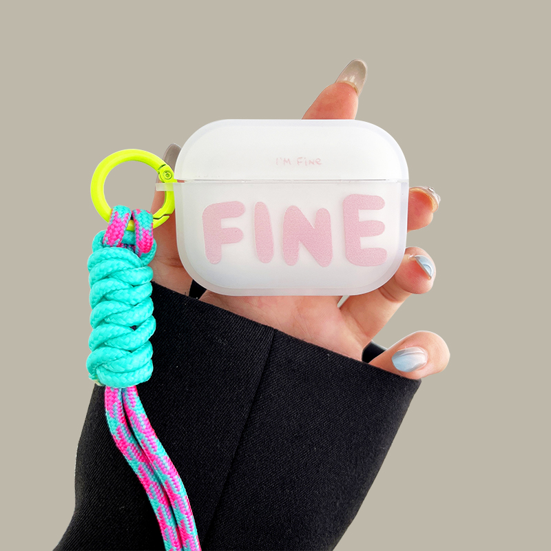 粉色fine英文airpodspro2保护套适用苹果蓝牙耳机壳2代磨砂白色3代硅胶pro简约女款1代套全包防摔新款个性包