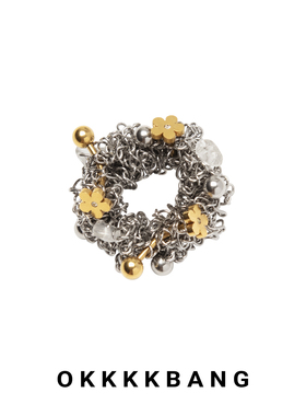 Okkkkbang小众编织金色花戒指