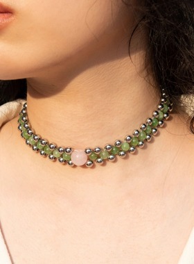 小众原创设计天然石粉晶玉髓项链