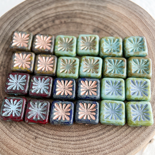 捷克珠方块棕榈纹奇异果纹珠烟花1个DIY手工饰品配件材料美劳用品