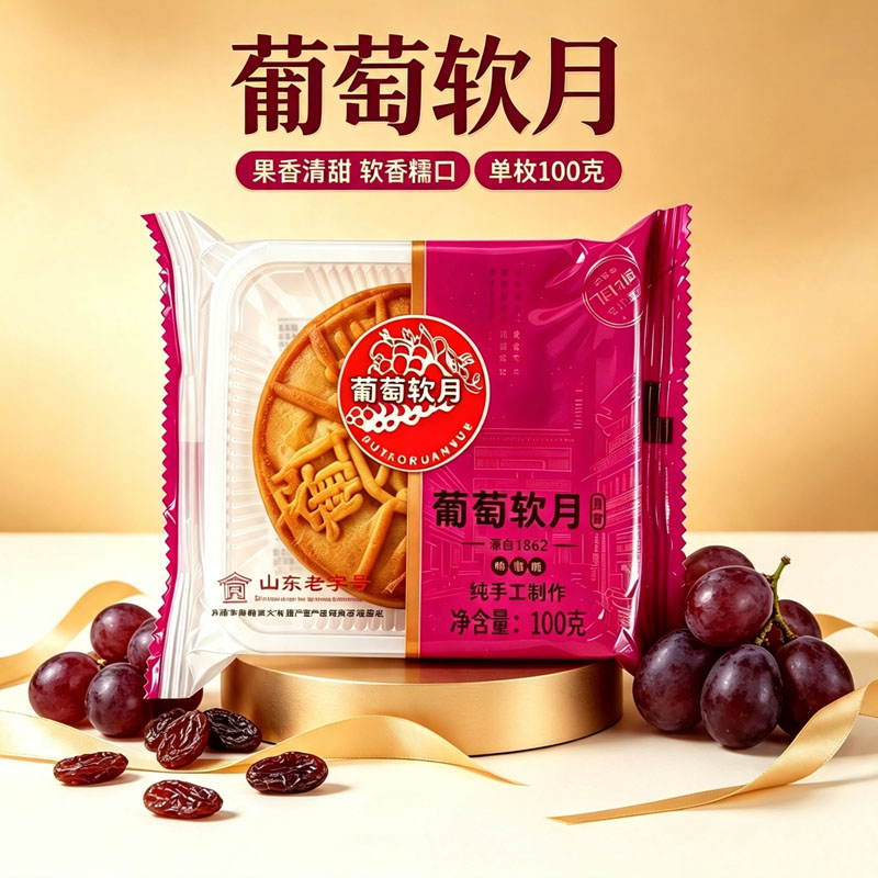 益康葡萄软月畅销嗨100g*10益利思月饼济南老字号传统手工中秋糕