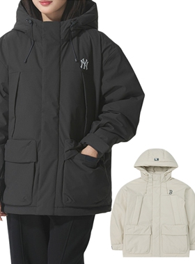 MLB25年冬季男女休闲时尚背标大LOGO保暖防水连帽羽绒服3ADJB2556