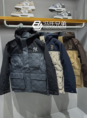 MLB 25年冬季男女时尚老花保暖加厚防风工装连帽羽绒服3ADJM0156