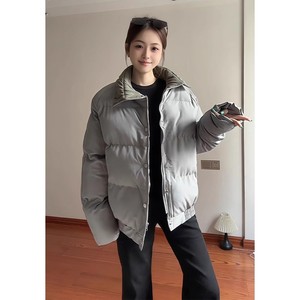 MY258835-P85 2025冬季男女休闲美式复古条纹加厚撞色翻领棉衣图片