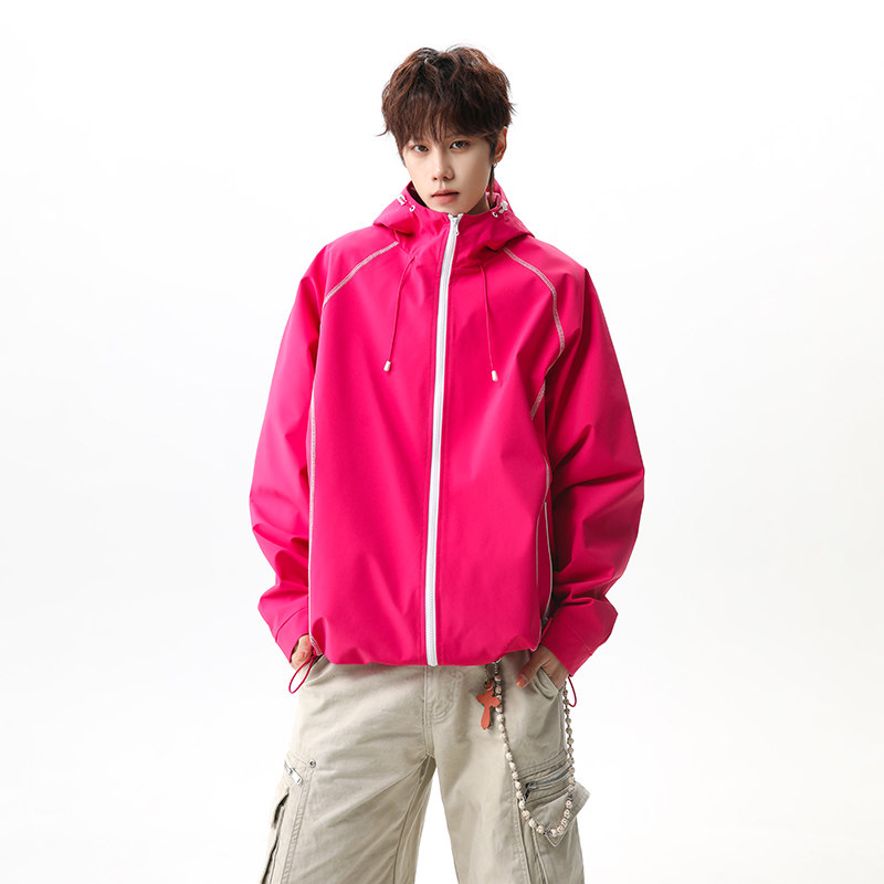 2026春季新款撞色辑明线连帽冲锋衣夹克男女情侣夹克JK269712-P68,男装夹克,星座418-2