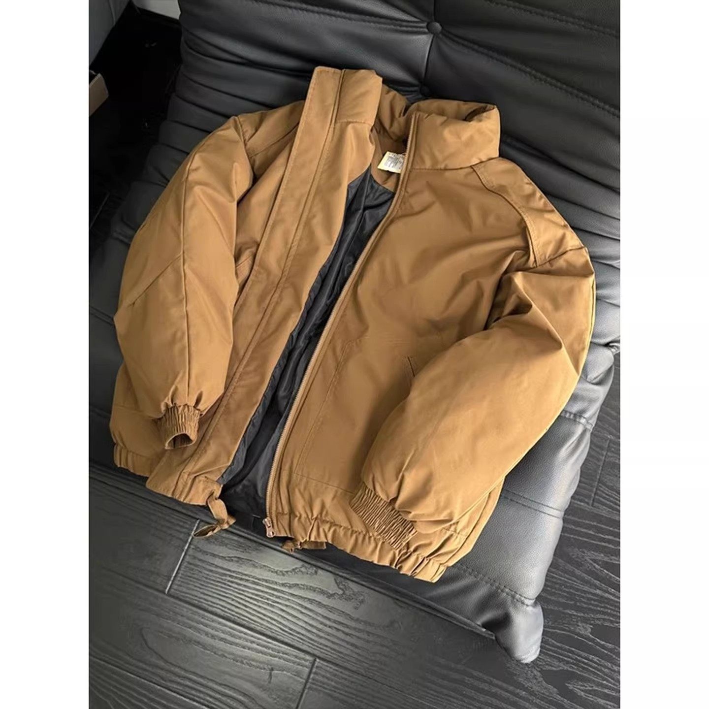 棕色美式飞行夹克棉服男款冬季加厚羽绒棉衣cleanfit立领短款外套,男装棉衣,星座418-2