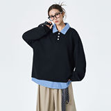 2025秋季男女休闲宽松格子翻领假两件卫衣WY25715-特P42，女装卫衣/绒衫，星座418-2