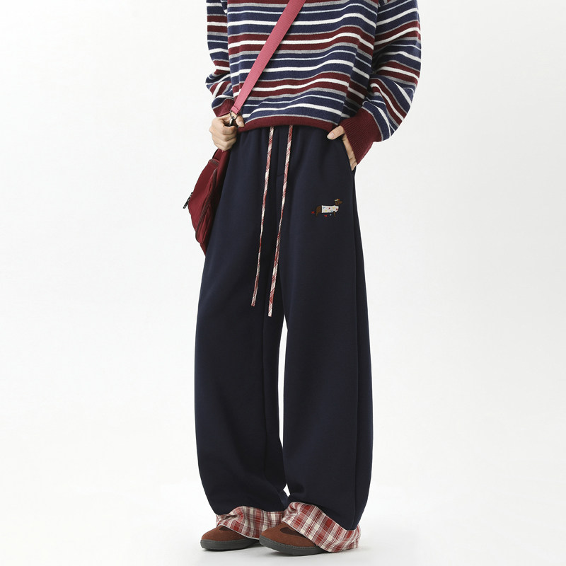 现货2026春季新款华棉腊肠狗运动卫裤拼接格子休闲裤K2496-特P50，男装休闲裤，星座418-2