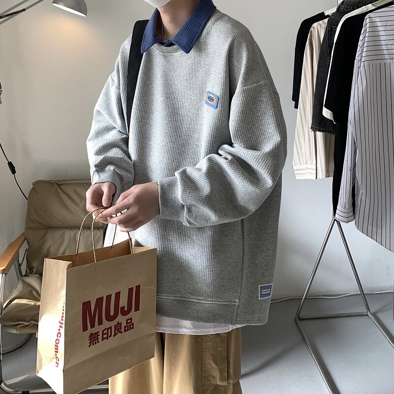 现货华夫格拼接翻领假两件卫衣WY120-特P40,男装卫衣,星座418-2