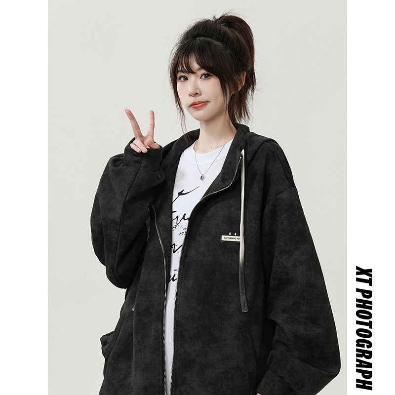 现货2025秋季新款美式扎染开衫卫衣男女休闲连帽外套WY2461-P60,女装短外套,星座418-2