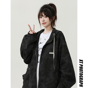 现货2025秋季新款美式扎染开衫卫衣男女休闲连帽外套 WY2461-P60图片