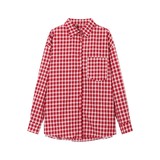 现货2025秋季新款复古红色格子长袖衬衫CS2532-特P35，女装衬衫，星座418-2