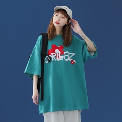 2021 summer new Hong Kong Style neutral loose print short sleeve T-shirt student couple top