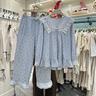 Public republic韩国纯棉甜美可爱小清新蕾丝花边家居服睡衣套装