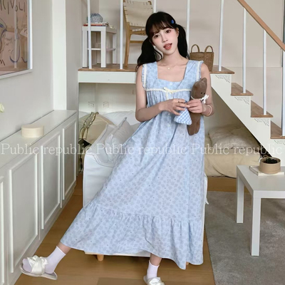 Public republic夏季韩国纯棉碎花少女花边背心裙睡裙家居服睡衣