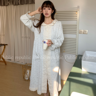 Public republic韩国纯棉针织棉可爱小清新小兔子花边家居服睡裙
