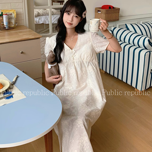 Public re Public夏季韩国纯棉刺绣蕾丝花边睡裙睡衣家居服带胸垫