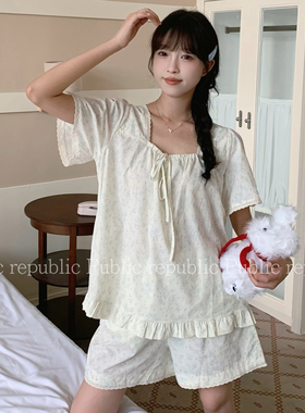Public republic韩国夏季纯棉甜美少女碎花小清新家居服睡衣套装