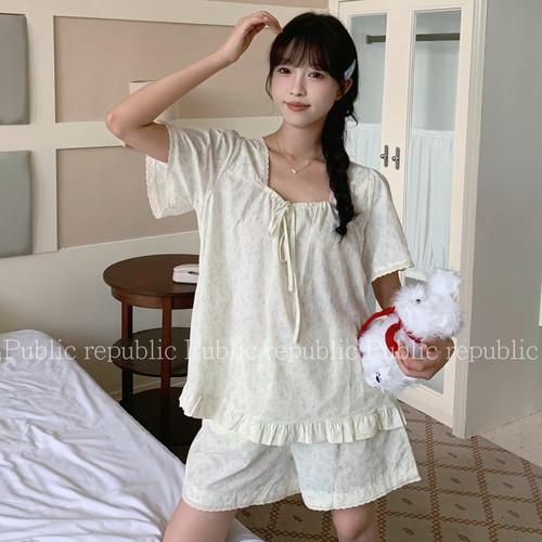 Public republic韩国夏季纯棉甜美少女碎花小清新家居服睡衣套装