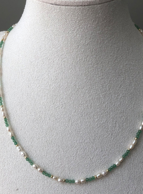 甜酷风新款天然东陵玉混搭天然野生小珍珠项链叠戴颈链