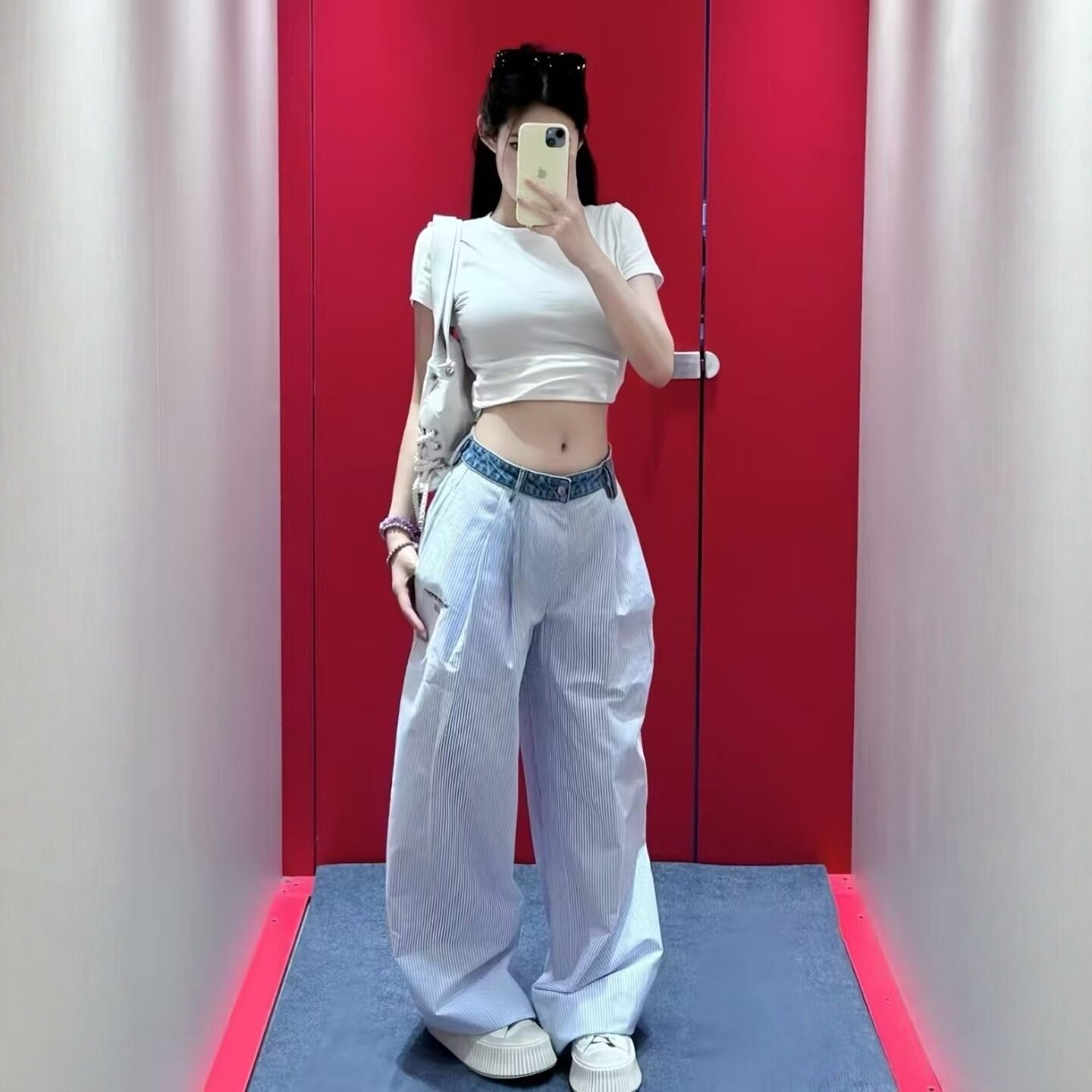大王2026夏季高腰拼接阔腿长裤女