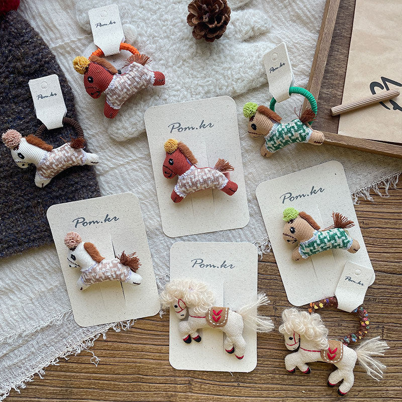 新款韩版秋冬布艺手作小马系发夹儿童侧边碎发刘海夹弹力马尾发圈