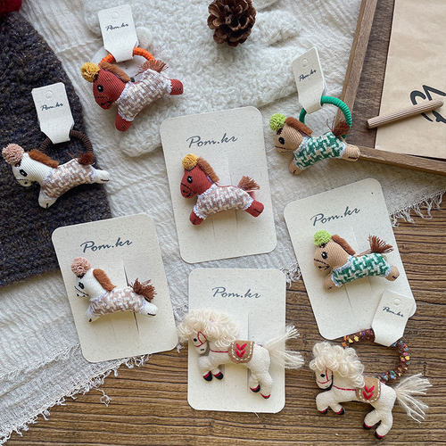 新款韩版秋冬布艺手作小马系发夹儿童侧边碎发刘海夹弹力马尾发圈