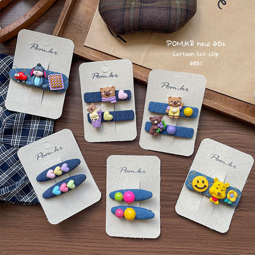 新款韩版牛仔系卡通小熊发夹儿童手作侧边碎发刘海夹可爱掰掰夹女