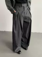 Mion Tiak Hallway Wide-Leg A-Line Design Pleated Loose Trousers with Drapey Feel for Commuting and Casual Wear