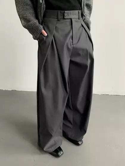 Mion Tiak Hallway Wide-Leg A-Line Design Pleated Loose Trousers with Drapey Feel for Commuting and Casual Wear