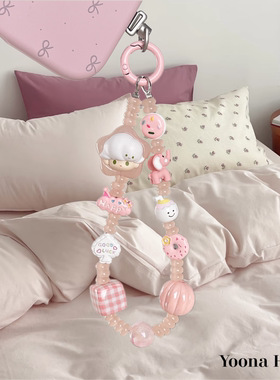 原创DIY创意快闪蜜桃白DIMOO泡泡玛特萌粒手机链挂绳钥匙链女礼物