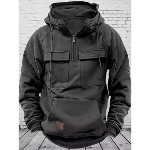 Mostarsea~加厚连帽宽松机车套头卫衣男秋冬款美式重磅半拉链上衣