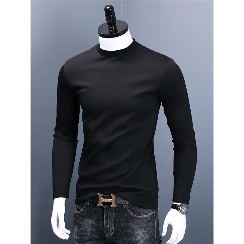MAROLIO~丝光棉长袖薄款卫衣男春秋新款半高领内搭修身打底衫t恤
