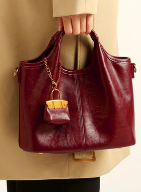 MK DA正品女包高级感红色新娘结婚包新款真皮小托特包复古斜挎包