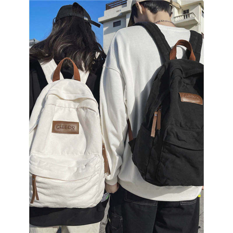 法国MKHEBN港风双肩包帆布书包男大学生高中学生复古背包女旅行包