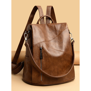 法国MK&ins拼接设计双肩包女士大容量软皮质感旅行多功能防盗背包