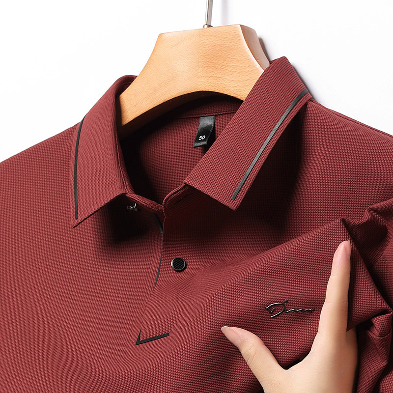 高端商务无痕薄款长袖T恤男士春秋季华夫格衬衫领中年爸爸POLO衫