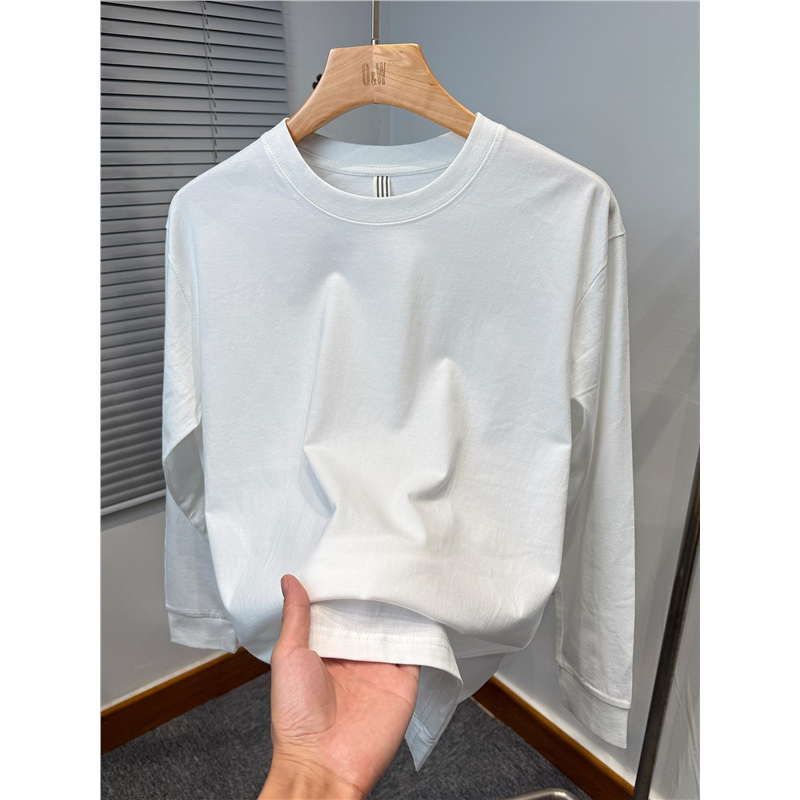 MAROLIO~250g重磅新疆纯棉长袖t恤男薄款宽松落肩圆领内搭打底衫t