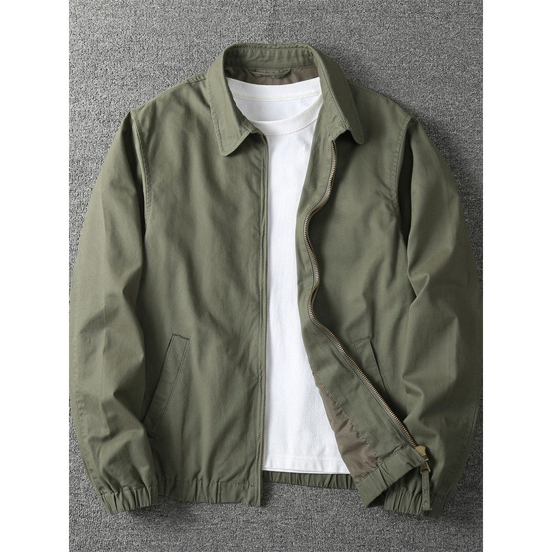 Mostarsea~高端时尚简约纯棉纯色宽松外套男翻领商务休闲上衣夹克