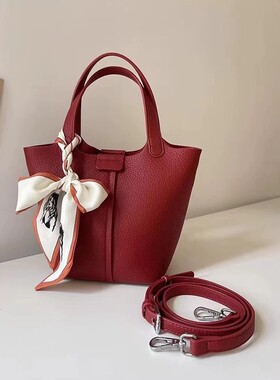 美国MK DA小众手提菜篮子水桶包女新款红色新娘结婚包单肩斜挎包