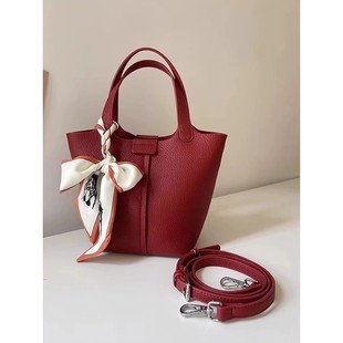 美国MK DA小众手提菜篮子水桶包女新款红色新娘结婚包单肩斜挎包