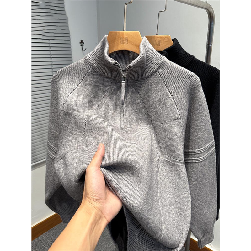 拉链半高领毛衣男款冬季韩版宽松针织外套男装青年时尚休闲立领潮