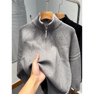 拉链半高领毛衣男款冬季韩版宽松针织外套男装青年时尚休闲立领潮