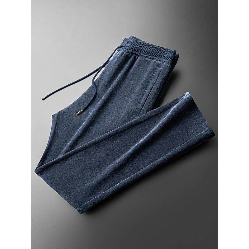 高端轻奢纯色雪尼尔休闲裤男士秋冬加厚保暖微阔百搭直筒运动卫裤