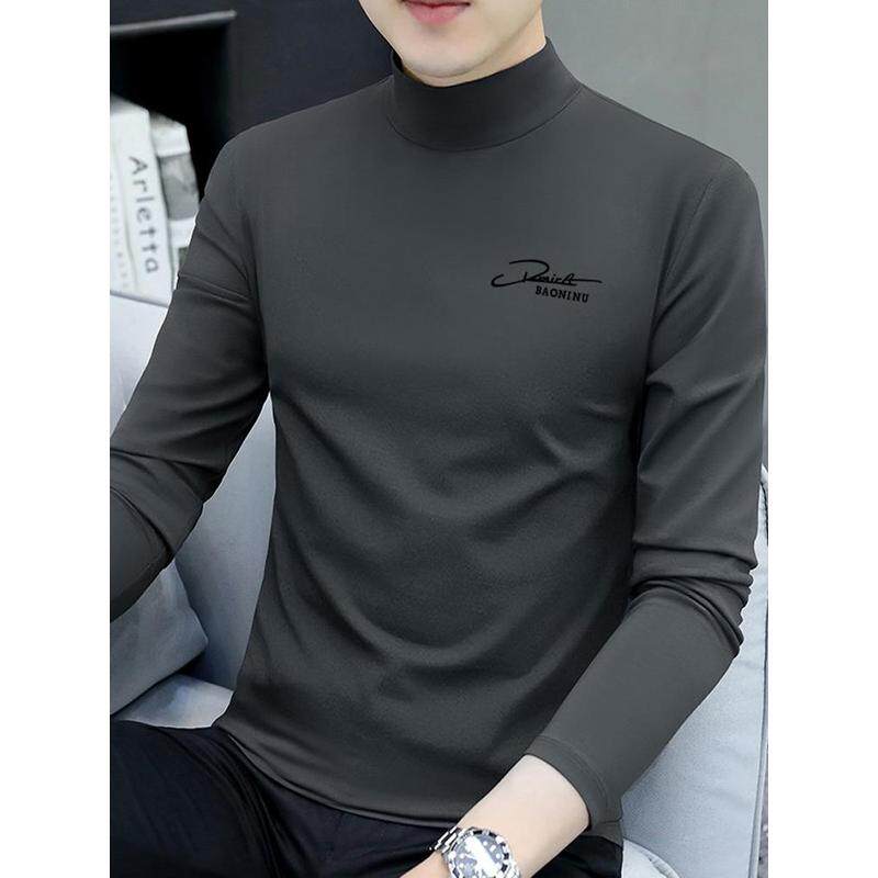 MAROLIO~莫代尔半高领长袖t恤男士秋冬季纯棉加厚内搭中领打底衫