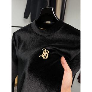 Mostarsea~高端金丝绒刺绣卫衣男秋冬中领保暖打底衫加绒加厚上衣