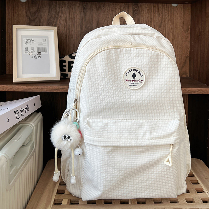 法国MKluck书包女生初中生小众设计感背包纯色高颜值高中生双肩包